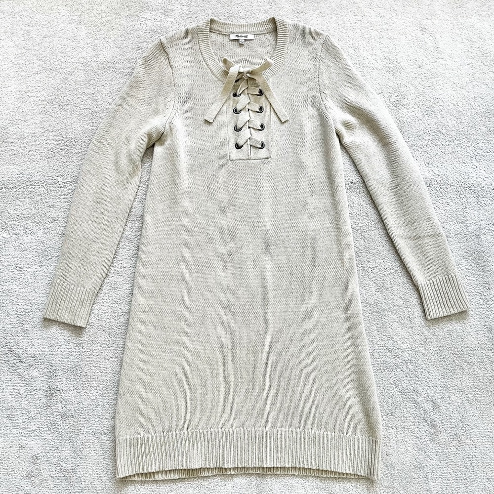 MADEWELL 100% MERINO WOOL Lace-Up Sweater-Dress Size Small Minimalist Chic - Picture 2 of 11